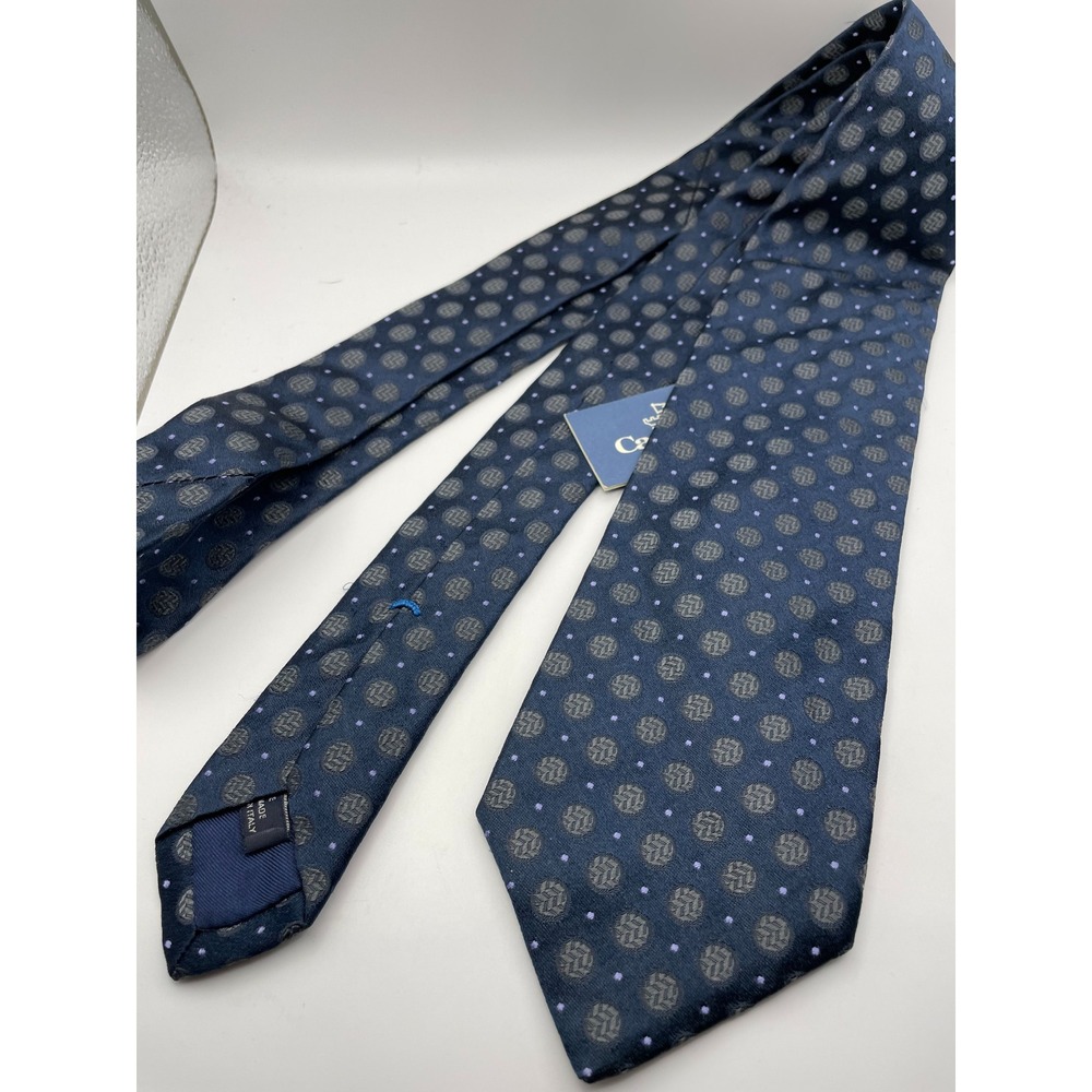 Cantini Firenze Mens Navy Blue Geometric Medallion 100% Silk Tie Made in Italy